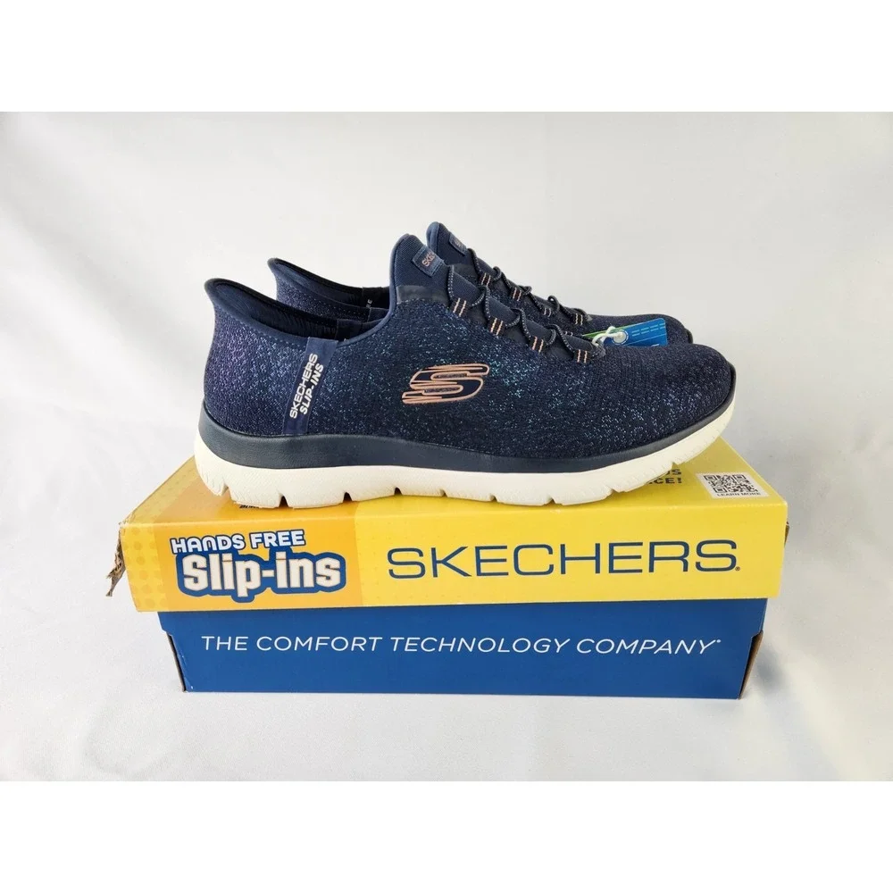 Womans Shoes SKECHERS Summits-Lunar Glow Hands Free Slip-Ins Sneakers Blue Sz 10